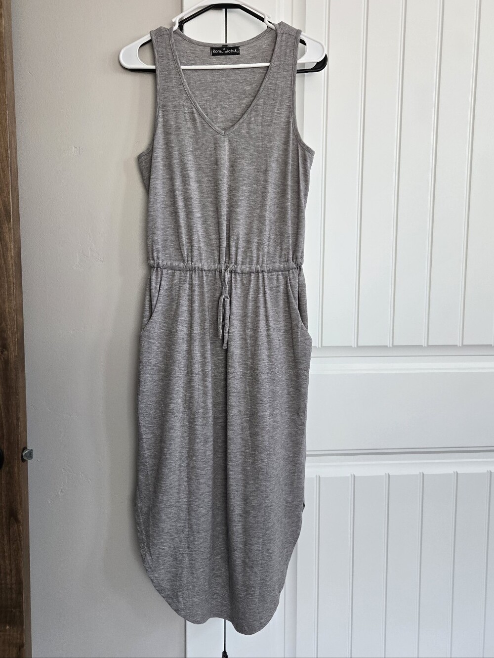 Romantic Hut Gray Sleeveless Drawstring Midi Dress